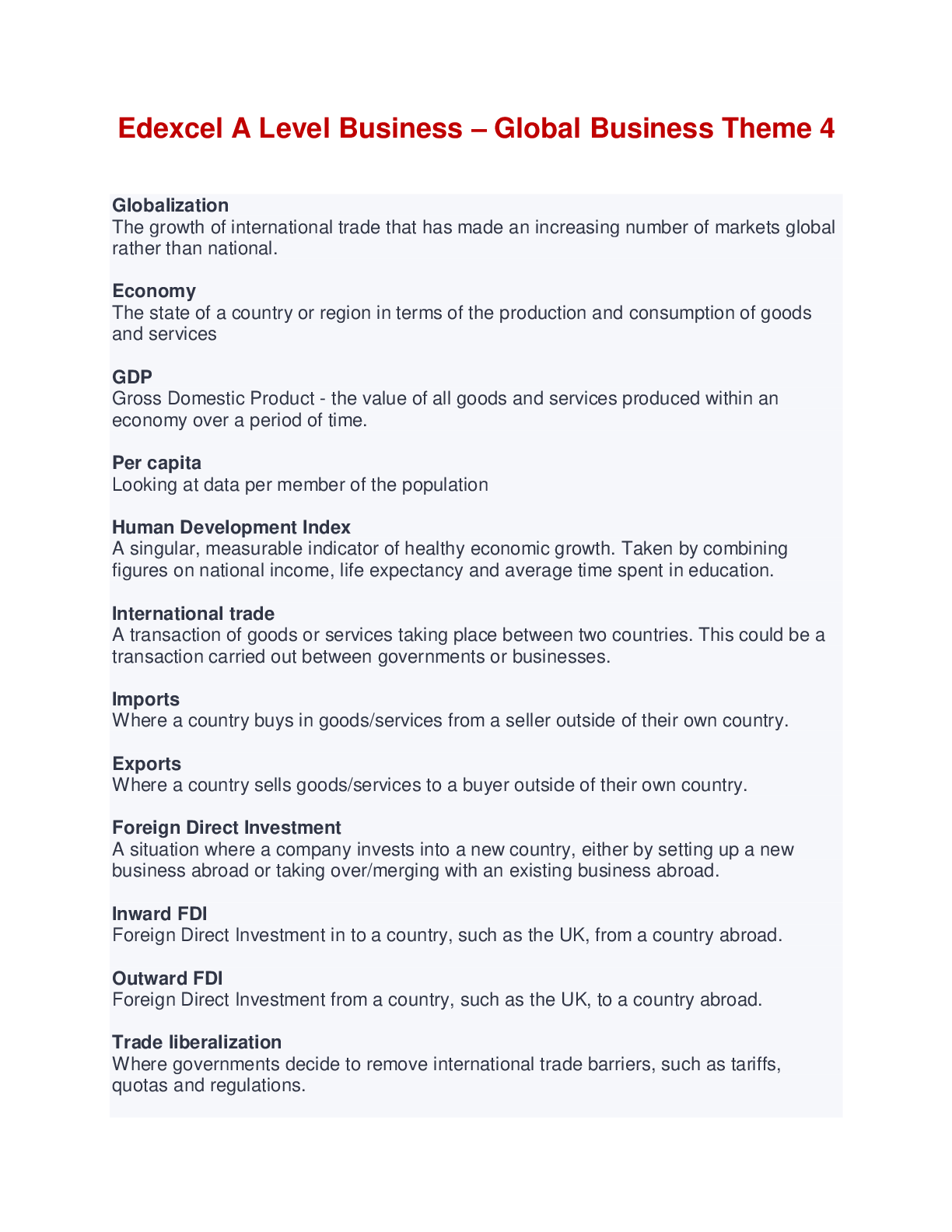 Preview image of Edexcel A Level Business – Global Business Theme 4 document